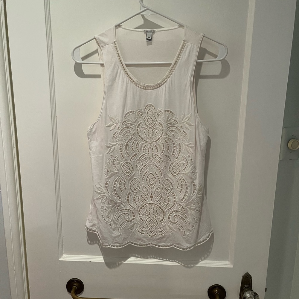 J. CREW White Lightweight Cotton Embroidered Eyelet Tank Top